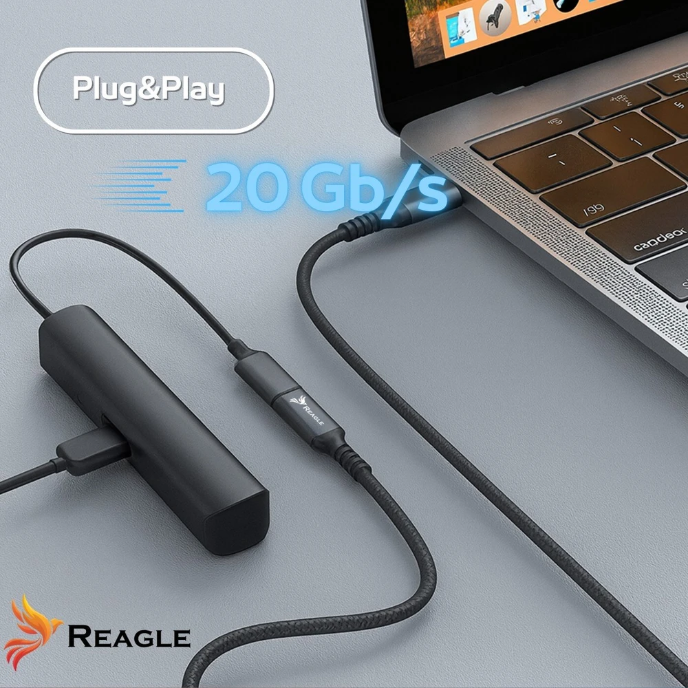 Reagle USB C prailgintuvas 5 m 3.2 kabelis 240 W 20 Gbps 4K 144 Hz USB adapteris THUNDERBOLT