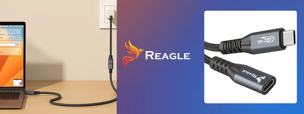 Reagle USB C prailgintuvas 5 m 3.2 kabelis 240 W 20 Gbps 4K 144 Hz USB adapteris THUNDERBOLT