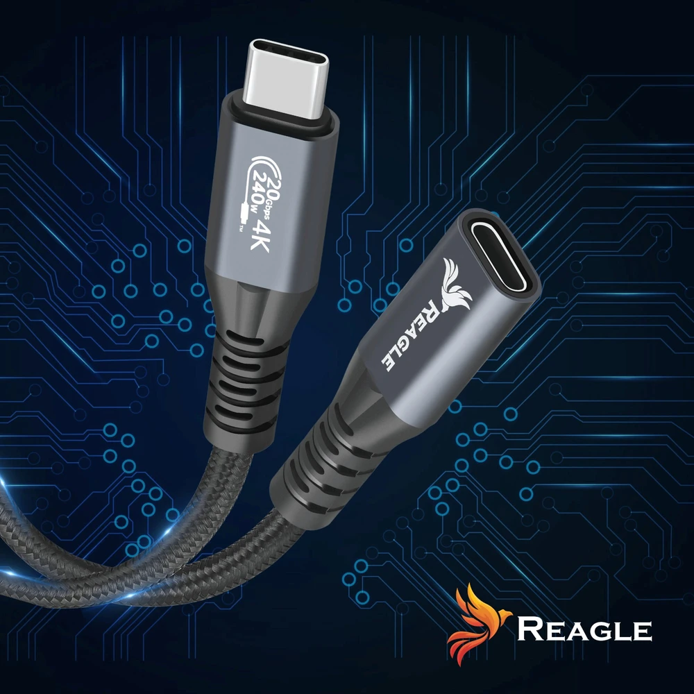 Reagle USB C prailgintuvas 5 m 3.2 kabelis 240 W 20 Gbps 4K 144 Hz USB adapteris THUNDERBOLT