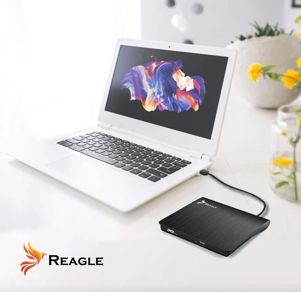 Reagle Išorinis nešiojamas DVD CD RW įrenginys, diskų skaitytuvas USB prie nešiojamojo kompiuterio (5905261351999)