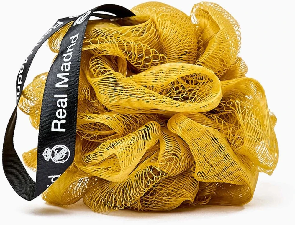 Real Madrid rinkinys: muilo gabalėlis + kūno kempinė + plaukų formavimo vaškas, 100 g + vonios bomba + metalinis laikiklis, unisex