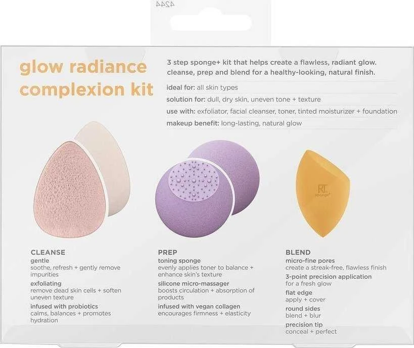 Real Techniques kempinėlė makiažui Real Techniques kempinėlė + švytėjimo suteikianti veido oda (3 vnt.)