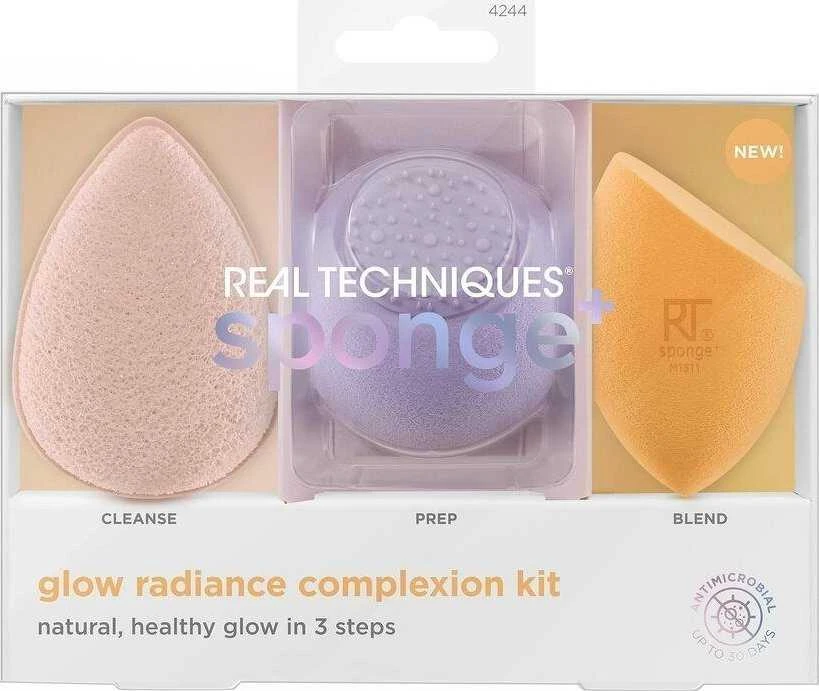 Real Techniques kempinėlė makiažui Real Techniques kempinėlė + švytėjimo suteikianti veido oda (3 vnt.)