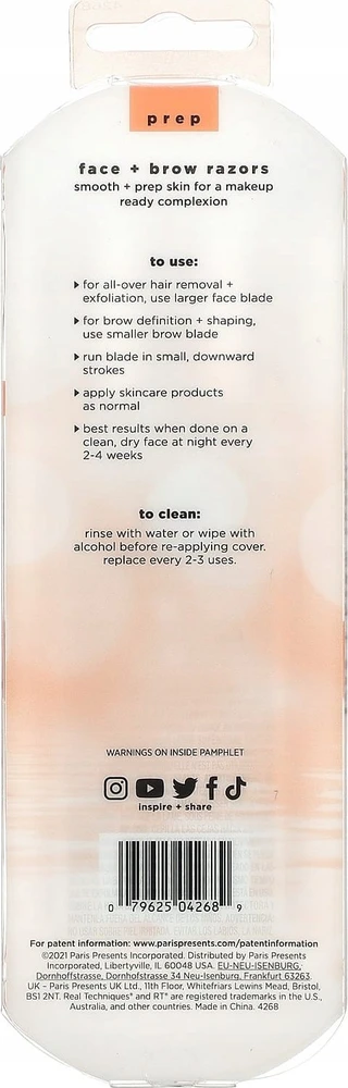 Real Techniques Prep Face + Brow Brazors Blakstienos Care moterims, 1 vnt