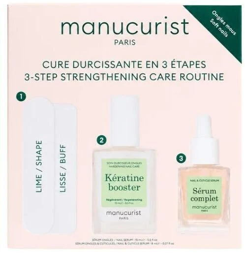 Manucurist 3-Step Strengthening Care Routine komplektas do pielęgnacji miękkich i zniszczonych paznokci