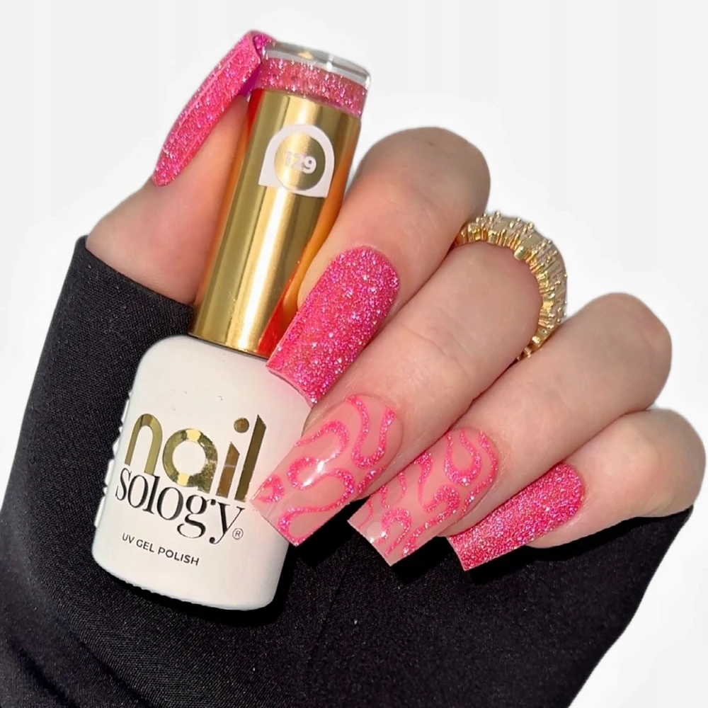 Realac Clavier Nailsology hibridinis lakas su blizgučiais 129 Lambada Rožinė 8ml