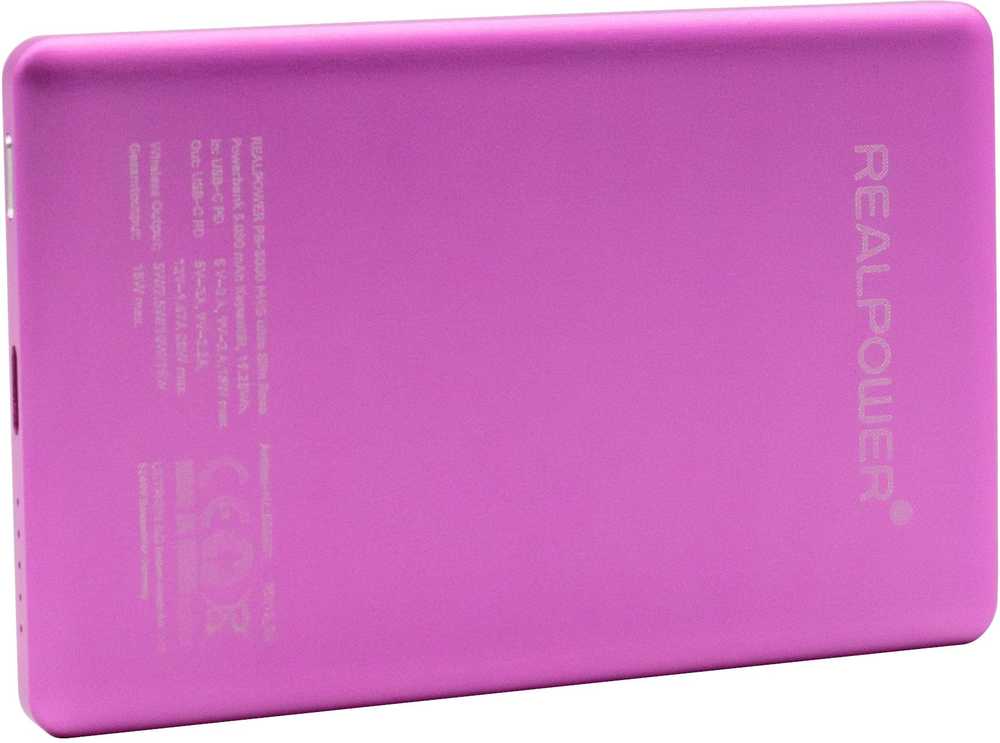 Powerbank Realpower PB-5000 MAG Ultra Slim 5000mAh Juodai-rožinė