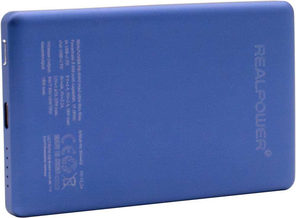 Powerbank Realpower PB-5000 MAG Ultra Slim 5000mAh Juodai-mėlyna