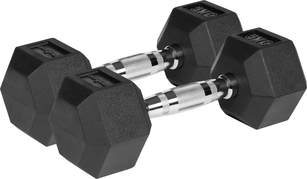 Gumuoti ketaus hanteliai HEX 2x5kg, REBEL ACTIVE