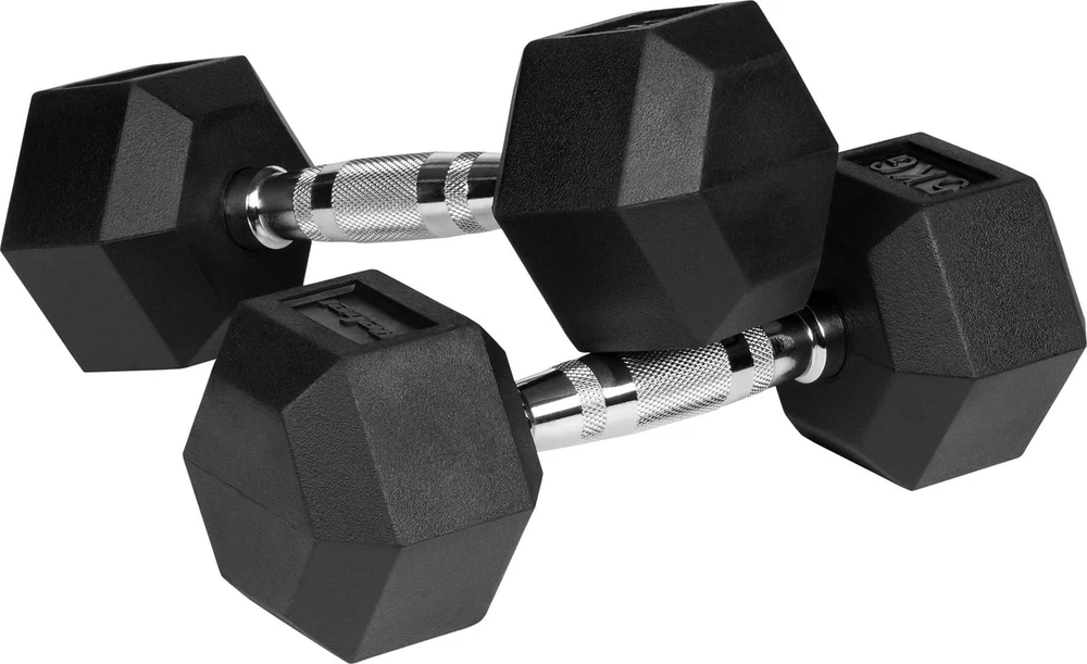 Gumuoti ketaus hanteliai HEX 2x5kg, REBEL ACTIVE