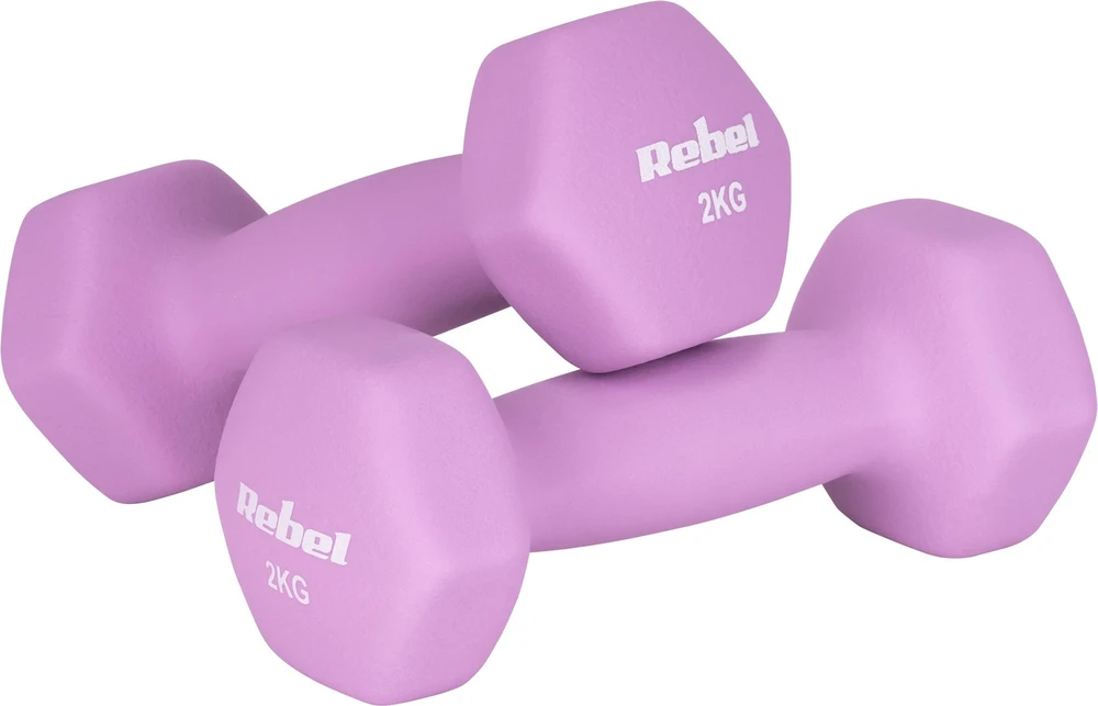 Hantelki HEX 2x2kg neopreno ketaus hanteliai, REBEL ACTIVE