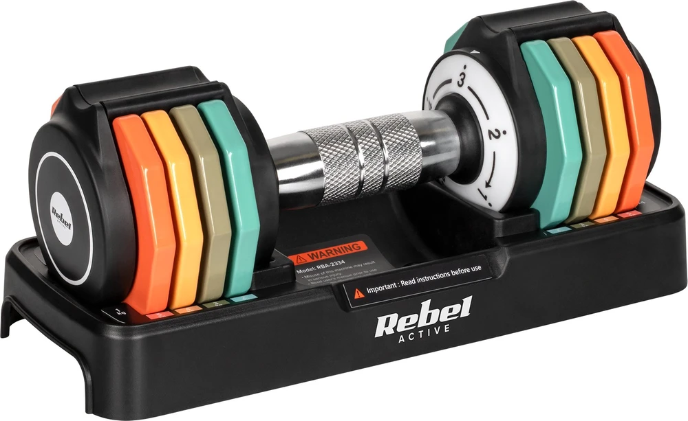 Hantle Automatiškai reguliuojami ketaus hanteliai, 2 x 5kg rinkinys, 1kg žingsniai, REBEL ACTIVE