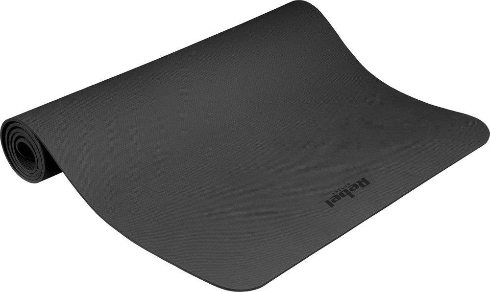 Mata Gimnastikos kilimėlis jogai, pilatesui, fitnesui, 200x90cm, 1cm storio, TPE medžiaga, juodas, REBEL ACTIVE