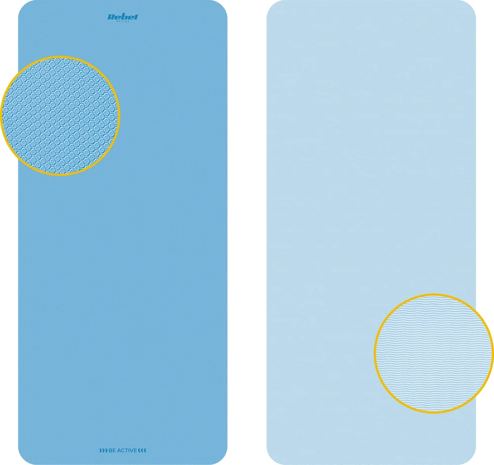 Mata Gimnastikos kilimėlis jogai, pilatesui, fitnesui, 200x90cm, 1cm storio, TPE medžiaga, mėlynas, REBEL ACTIVE