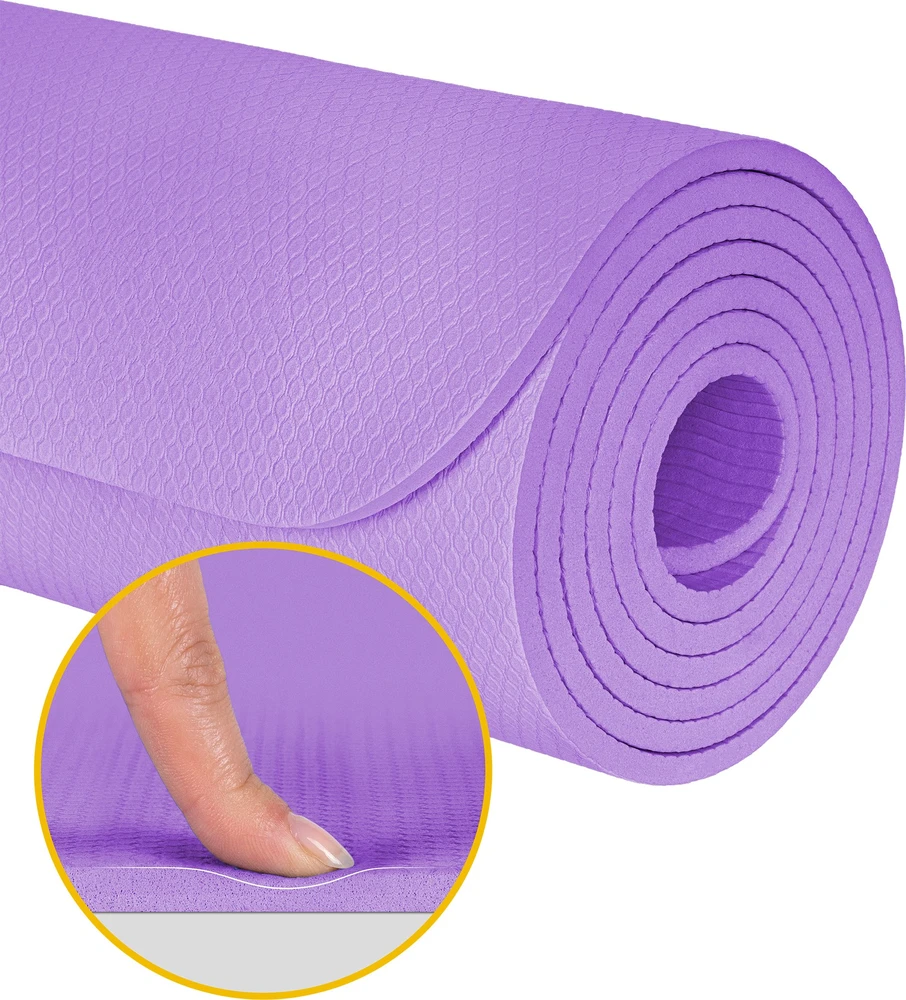 Mata Gimnastikos kilimėlis jogai, pilatesui, fitnesui, 183x61cm, 1cm storio, TPE medžiaga, violetinė, REBEL ACTIVE