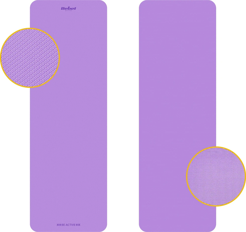 Mata Gimnastikos kilimėlis jogai, pilatesui, fitnesui, 183x61cm, 4mm storio, TPE medžiaga, violetinė, REBEL ACTIVE