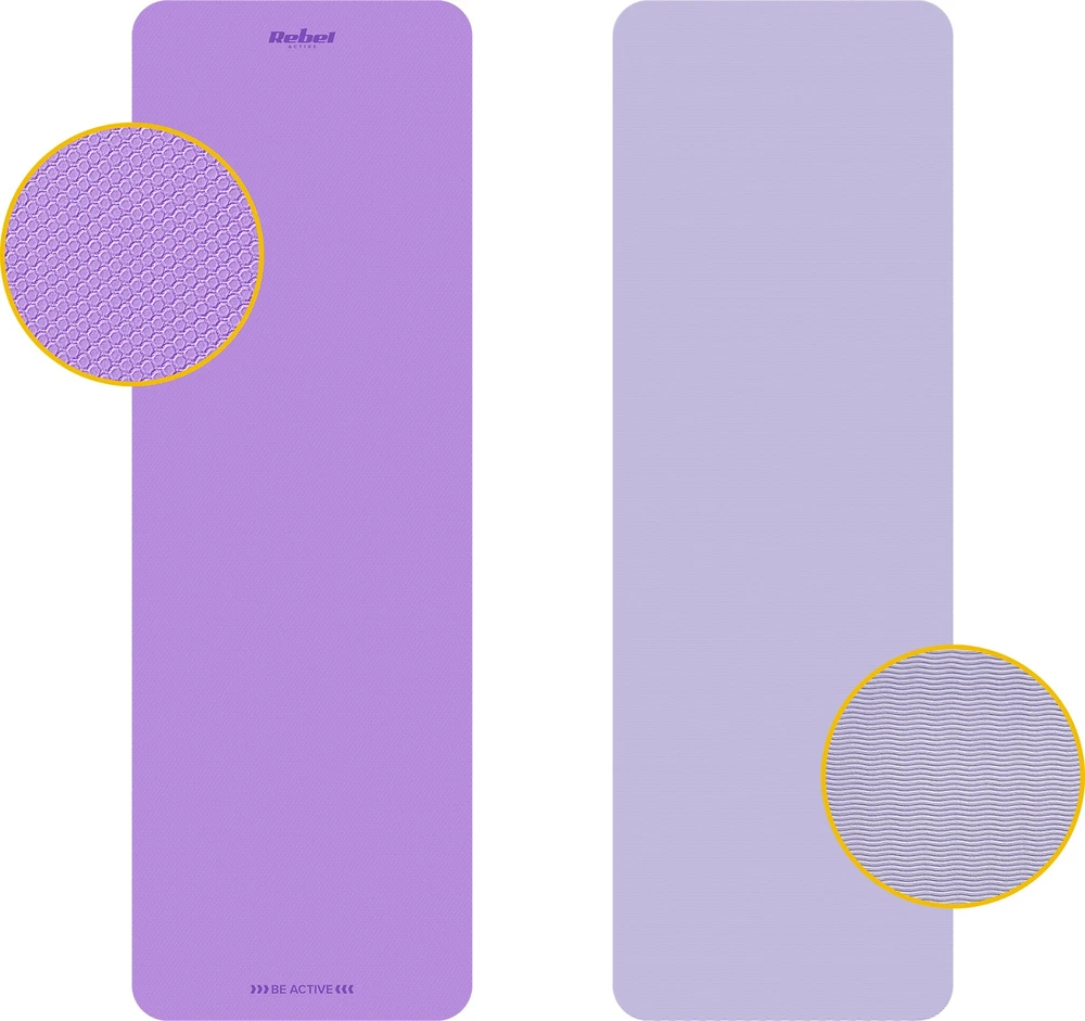 Mata Gimnastikos kilimėlis jogai, pilatesui, fitnesui, 183x61cm, 6mm storio, TPE medžiaga, violetinė, REBEL ACTIVE