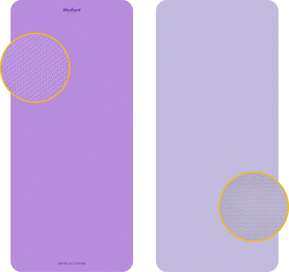 Mata Gimnastikos kilimėlis jogai, pilatesui, fitnesui, 200x90cm, 1cm storio, TPE medžiaga, violetinė, REBEL ACTIVE