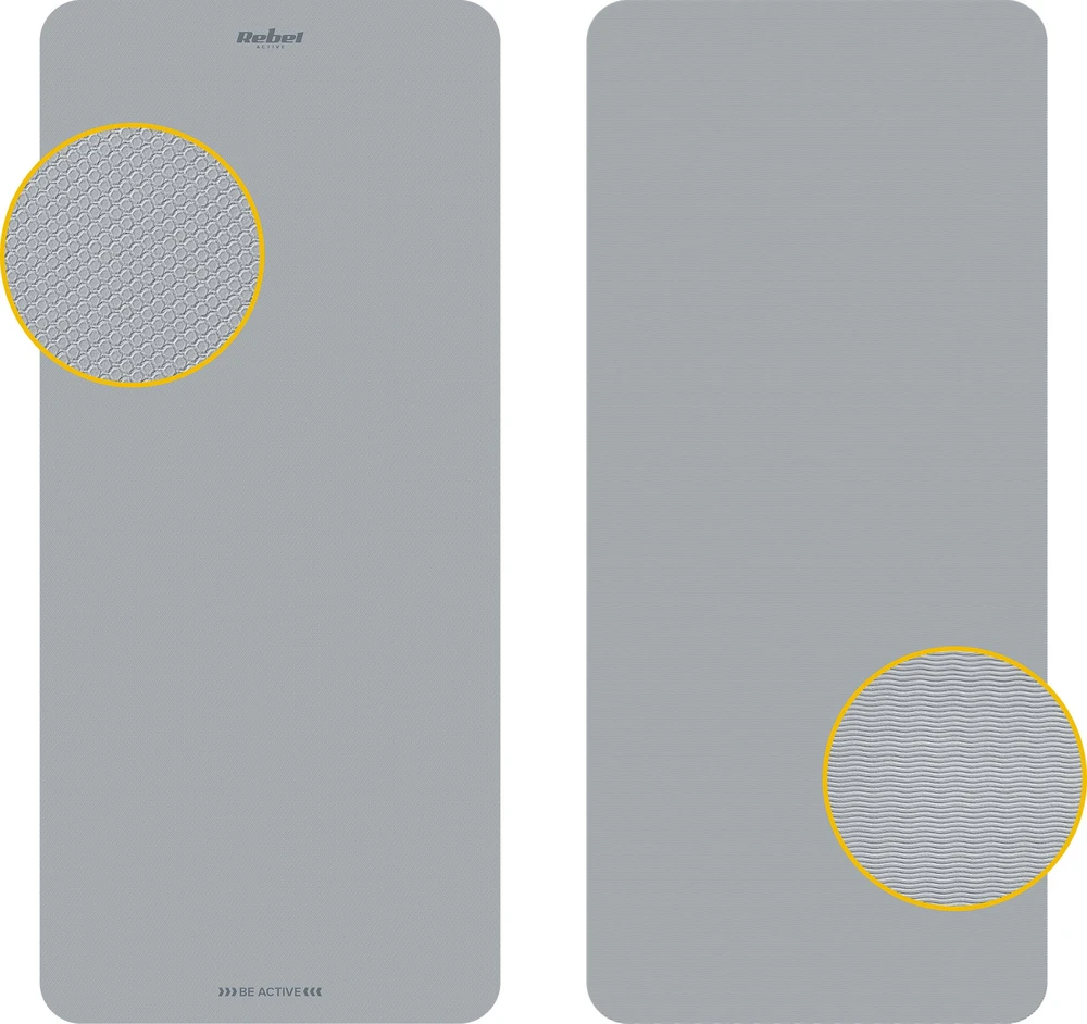 Mata Gimnastikos kilimėlis jogai, pilatesui, fitnesui, 200x90cm, 1cm storio, TPE medžiaga, pilkas, REBEL ACTIVE