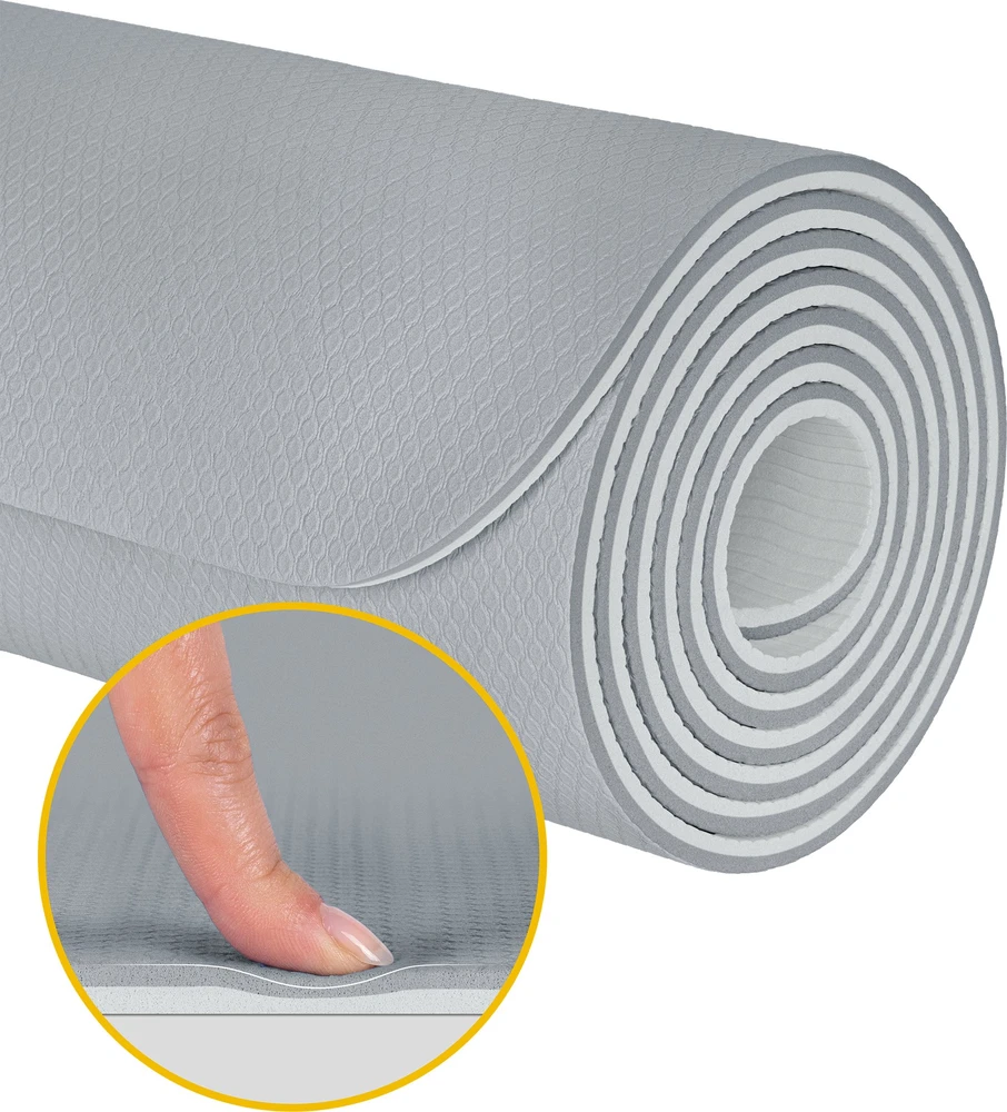 Mata Gimnastikos kilimėlis jogai, pilatesui, fitnesui, 183x61cm, 6mm storio, TPE medžiaga, pilkas, REBEL ACTIVE