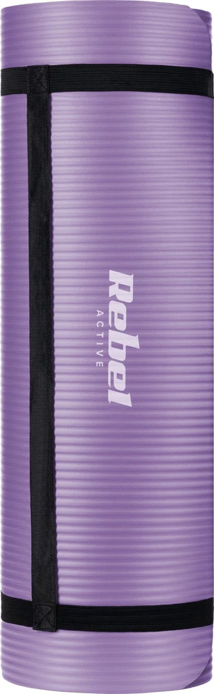 Gimnastikos kilimėlis jogai, pilatesui, fitnesui, 183x61cm, storis 1cm, NBR medžiaga, violetinė, REBEL ACTIVE