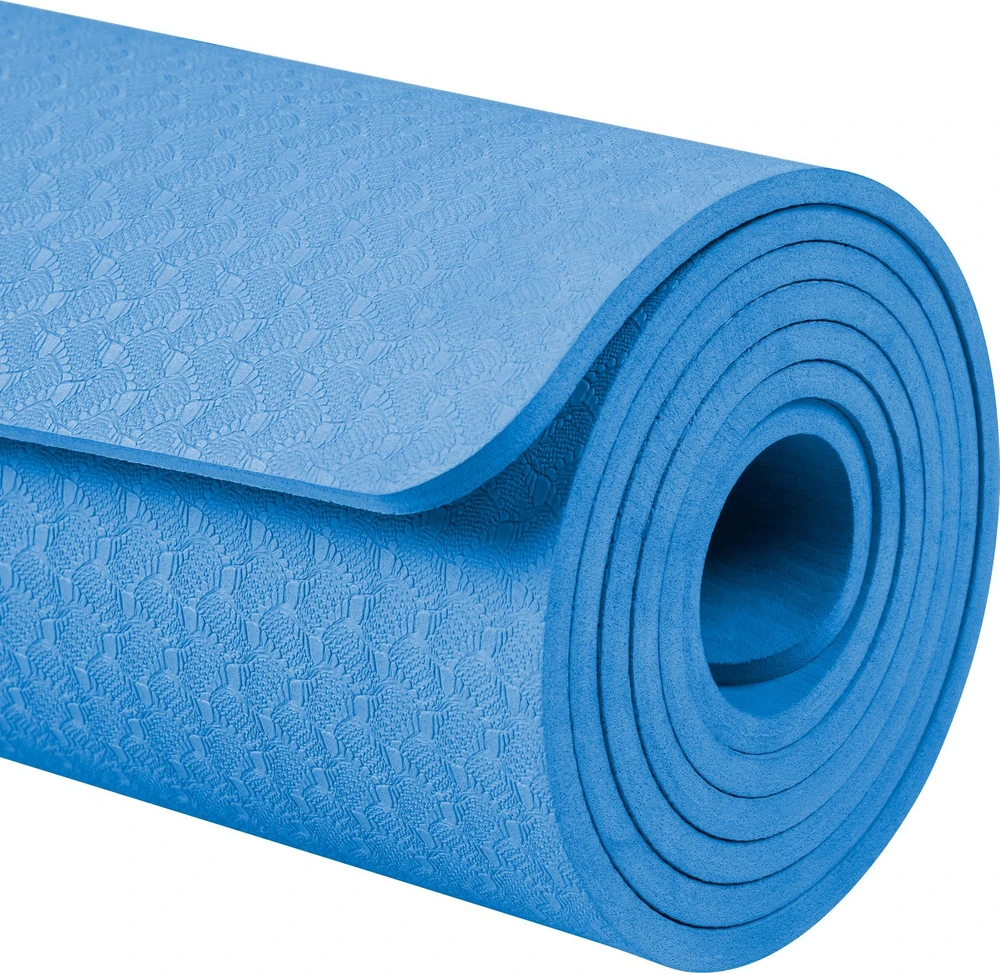 Gimnastikos kilimėlis jogai, pilatesui, fitnesui, 183x61cm, storis 6mm, medžiaga TPE, mėlyna, REBEL ACTIVE