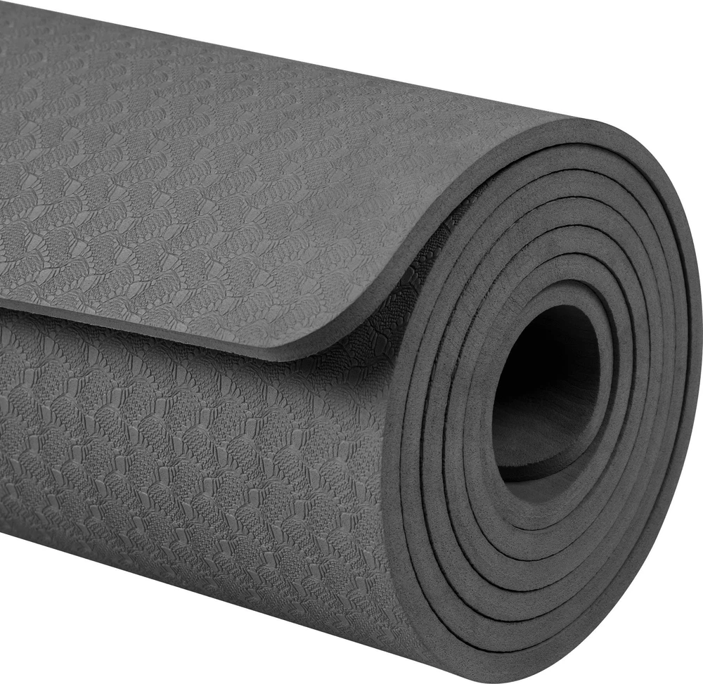 Gimnastikos kilimėlis jogai, pilatesui, fitnesui, 183x61cm, storis 6mm, TPE medžiaga, juoda, REBEL ACTIVE
