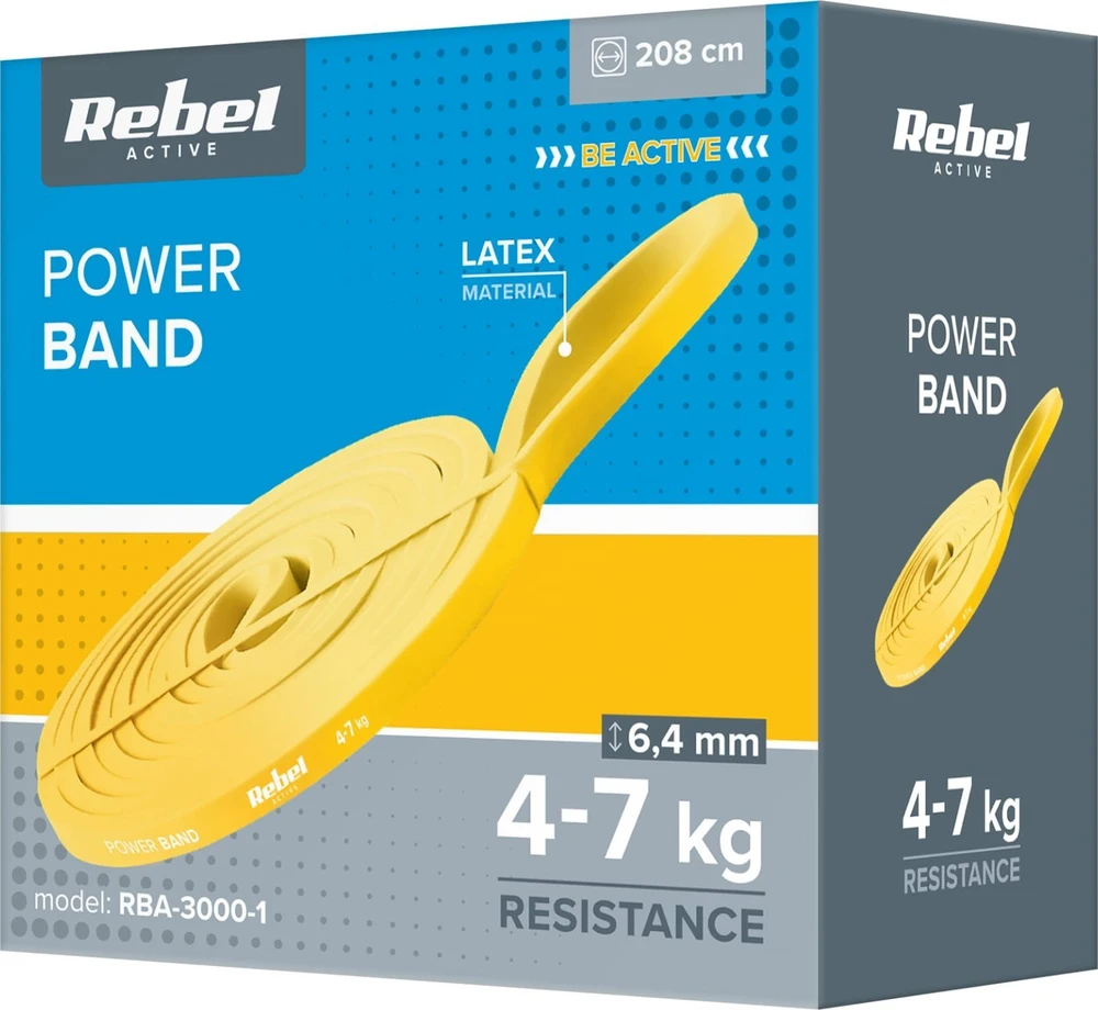 Latekso mankštos juosta - Power Band PL-1, geltona 4-7kg REBEL ACTIVE