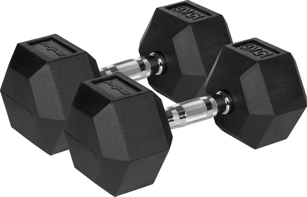 Gumuoti ketaus hanteliai HEX 2x15 kg REBEL ACTIVE