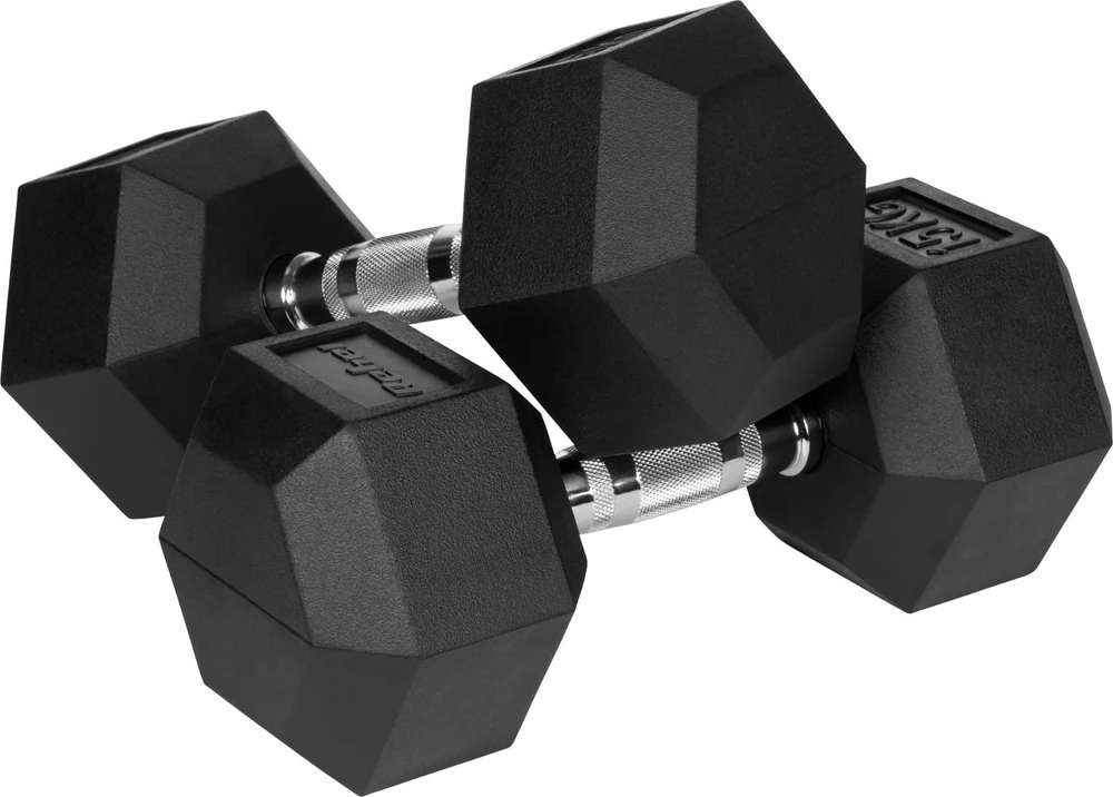 Gumuoti ketaus hanteliai HEX 2x15 kg REBEL ACTIVE