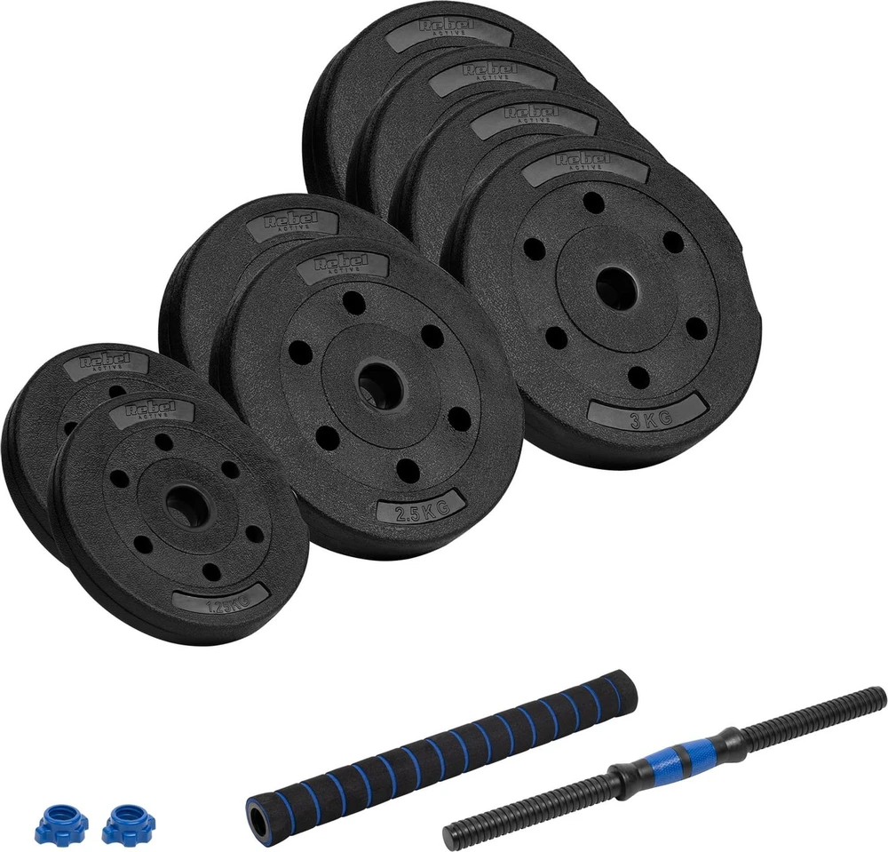 Reguliuojamas bituminis hantelis su jungtimi 1x20kg, REBEL ACTIVE