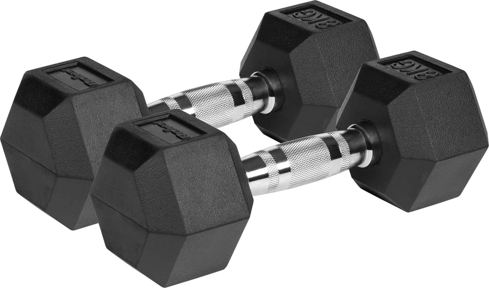 Gumuoti ketaus hanteliai HEX 2x8kg, REBEL ACTIVE