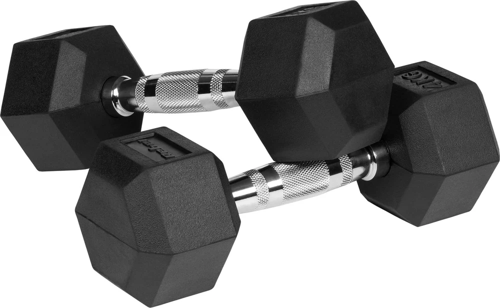 Gumuoti ketaus hanteliai HEX 2x4kg, REBEL ACTIVE