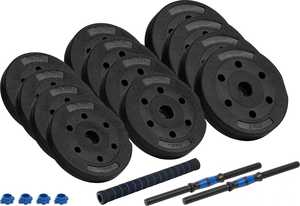 Reguliuojami bituminiai hanteliai su jungtimi 2x10kg, REBEL ACTIVE