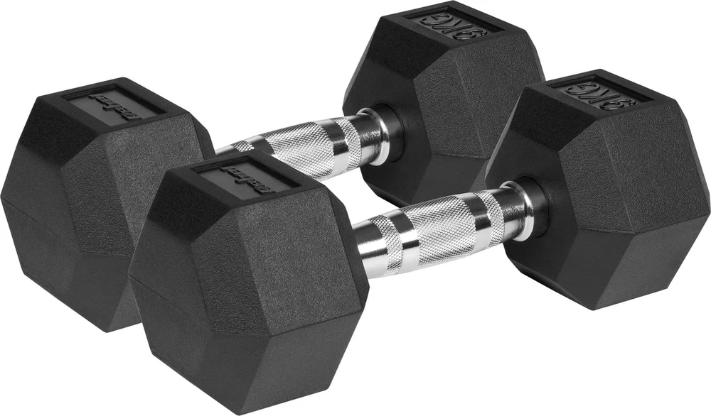 Gumuoti ketaus hanteliai HEX 2x9kg, REBEL ACTIVE