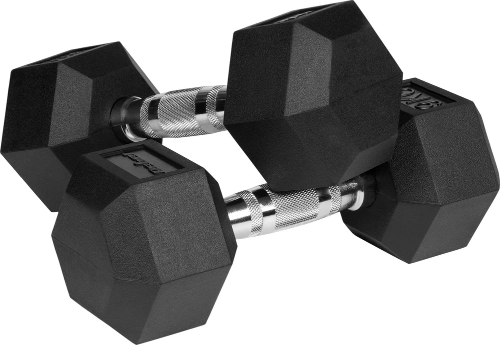 Gumuoti ketaus hanteliai HEX 2x9kg, REBEL ACTIVE