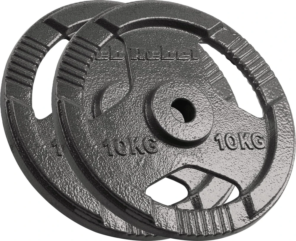 Ketaus svarelių rinkinys 2x10kg, skylė 31mm, plokštė su rankenomis, REBEL ACTIVE