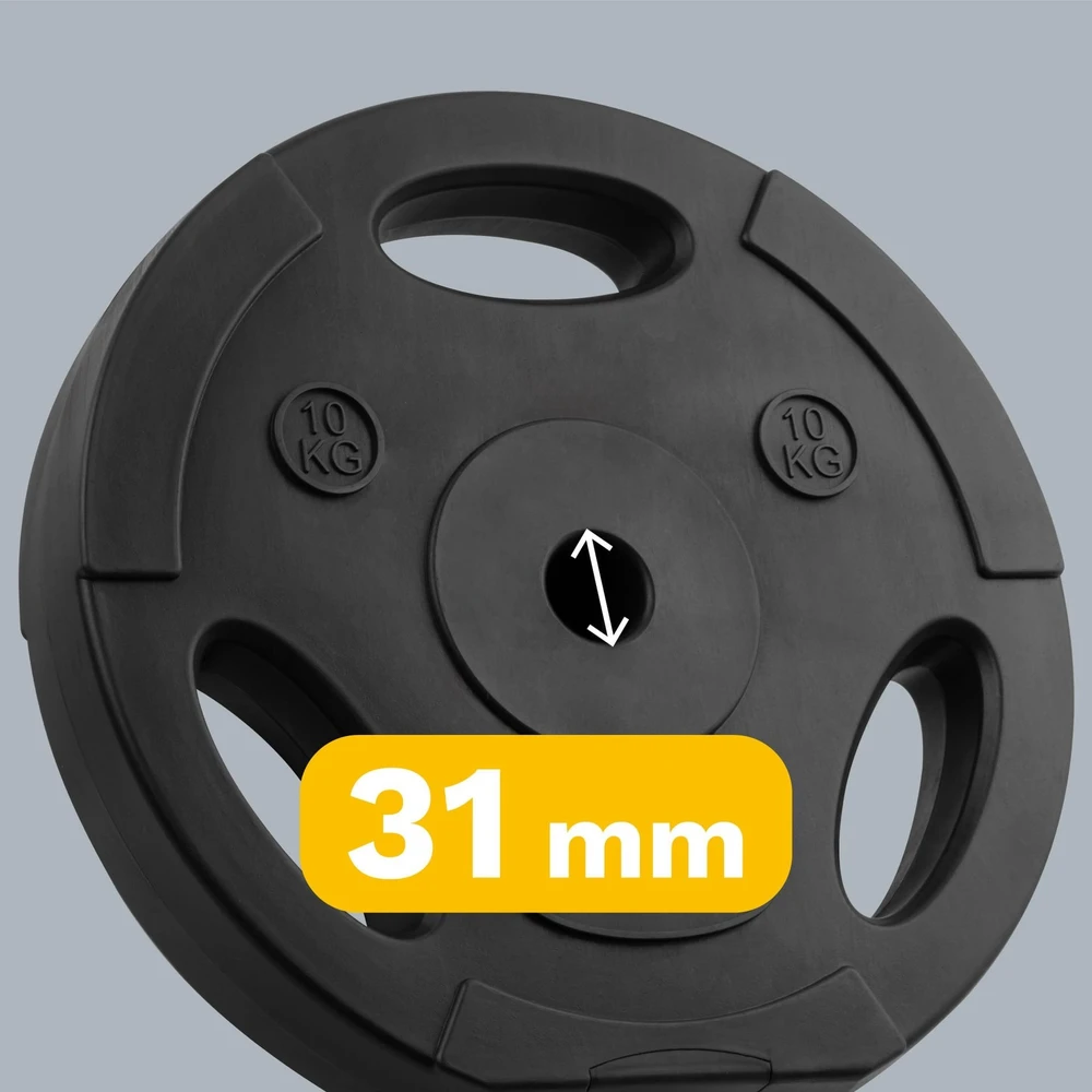 Bituminių svarelių rinkinys 2x10kg, skylė 31mm, plokštė su rankenomis, REBEL ACTIVE