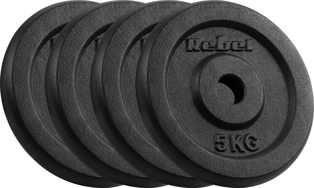Ketaus svarelių rinkinys 4x5kg, skylė 31mm, klasikinė plokštelė, REBEL ACTIVE