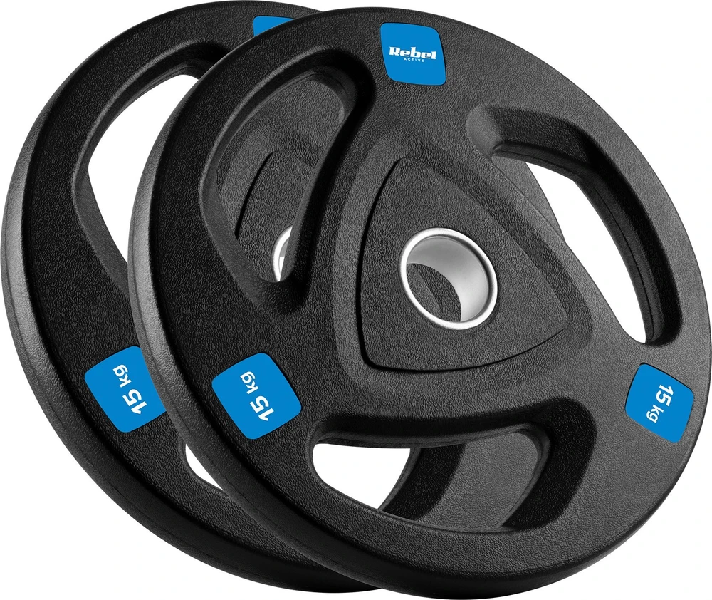 Gumuotų ketaus svarelių rinkinys 2x15kg, olimpinis atidarymas 51mm, REBEL ACTIVE