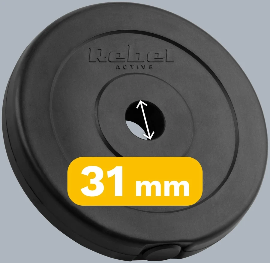 Bituminių svarelių rinkinys 4x2.5kg, skylė 31mm, klasikinė plokštė, REBEL ACTIVE