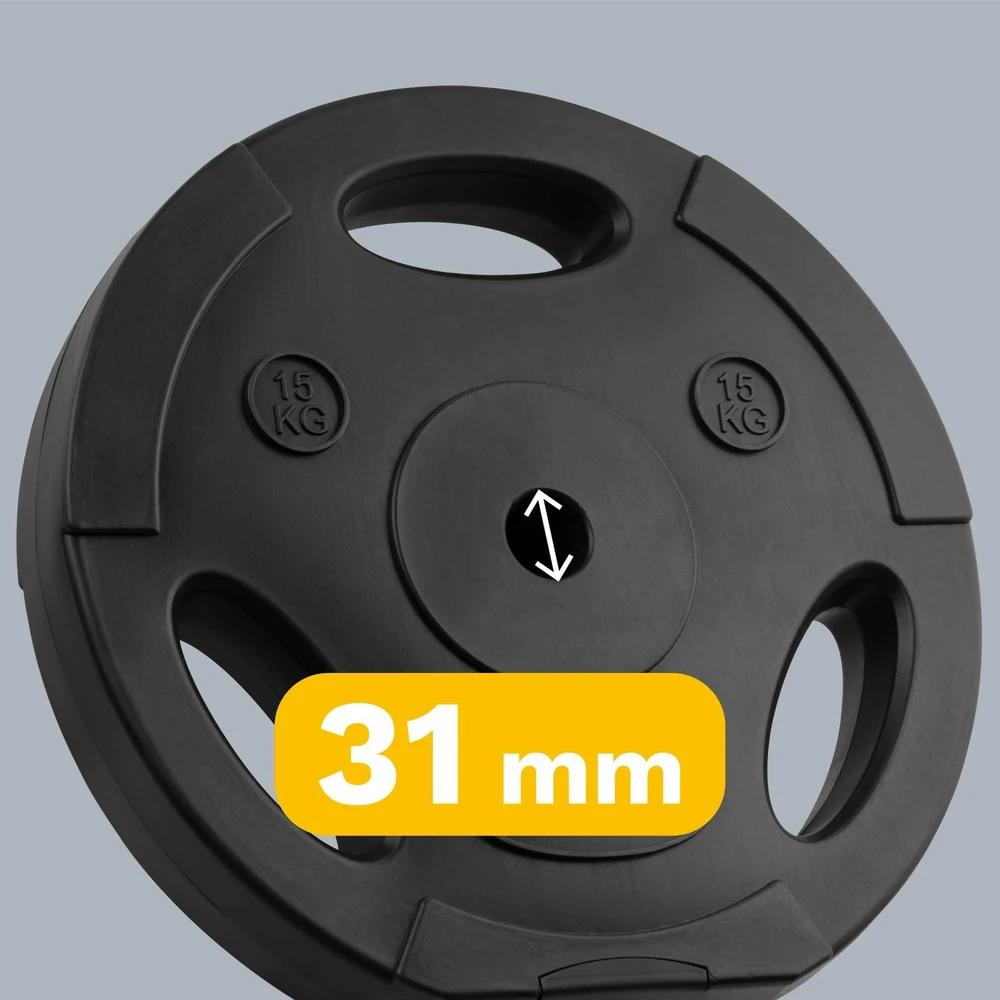 Bituminių svarelių rinkinys 2x15kg, skylė 31mm, plokštė su rankenomis, REBEL ACTIVE