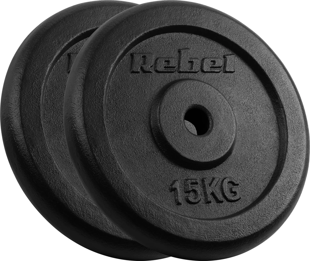 Ketaus svarelių rinkinys 2x15kg, skylė 31mm, klasikinė plokštelė, REBEL ACTIVE