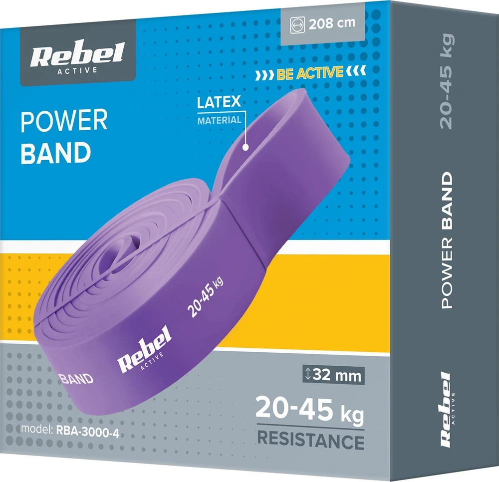 Latekso mankštos juosta - Power Band PL-4, violetinė 20-45 kg REBEL ACTIVE