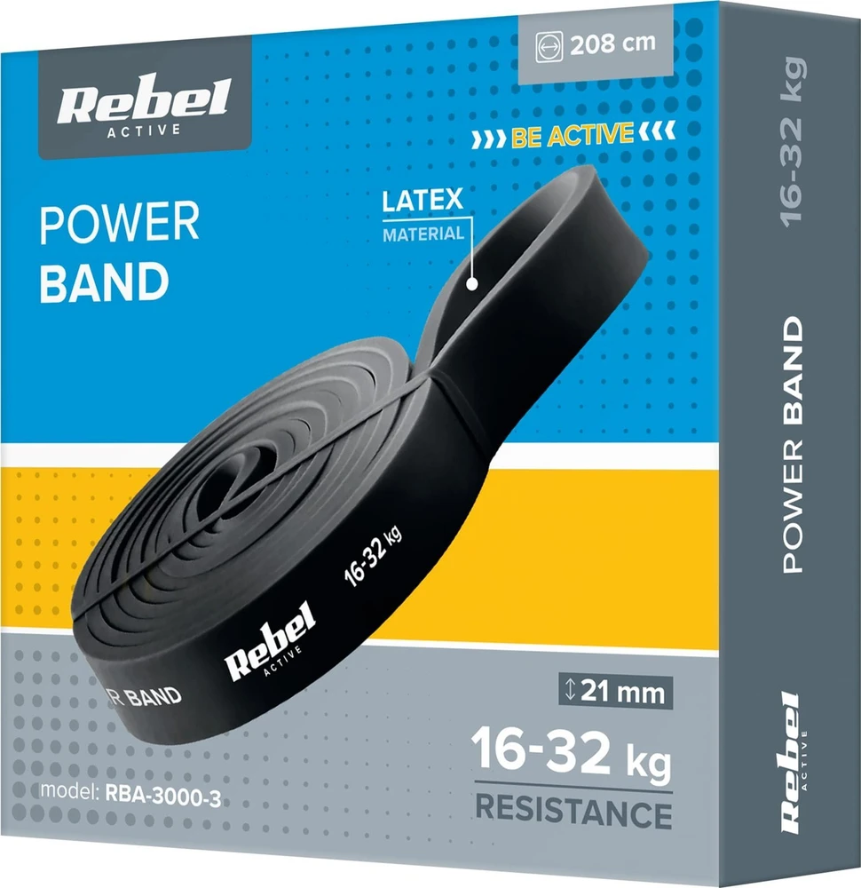 Latekso mankštos juosta - Power Band PL-3, juoda 16-32 kg REBEL ACTIVE