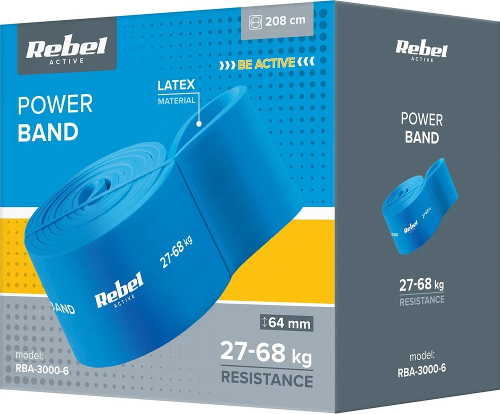 Latekso mankštos juosta - Power Band PL-6, mėlyna 27-68 kg REBEL ACTIVE