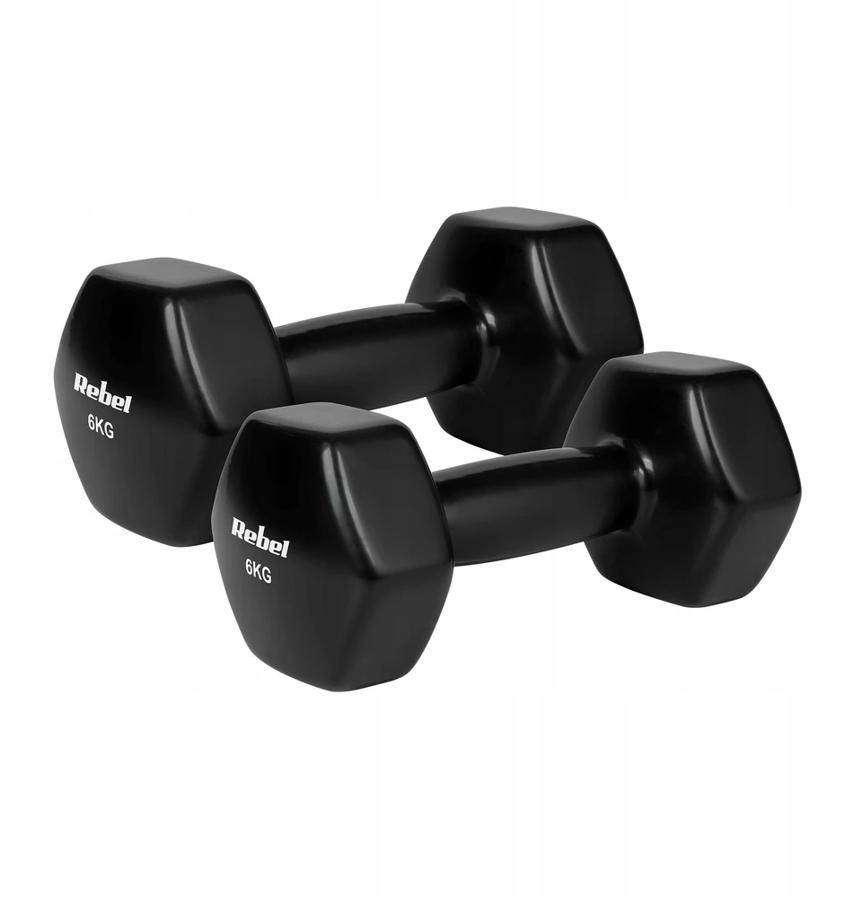 ŠEŠIAKAMPIAI ketaus vinilo hanteliai 2 x 6kg, REBEL ACTIVE