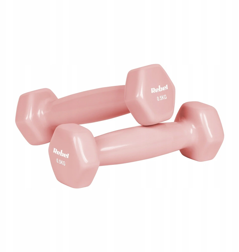 HEX ketaus vinilo hantelių rinkinys 7kg su stovu (2x0.5kg + 2x1 kg + 2x2 kg), REBEL ACTIVE
