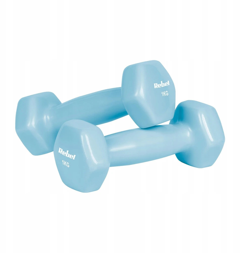 HEX ketaus vinilo hantelių rinkinys 12 kg su stovu (2x1kg + 2x2kg + 2x3kg), REBEL ACTIVE