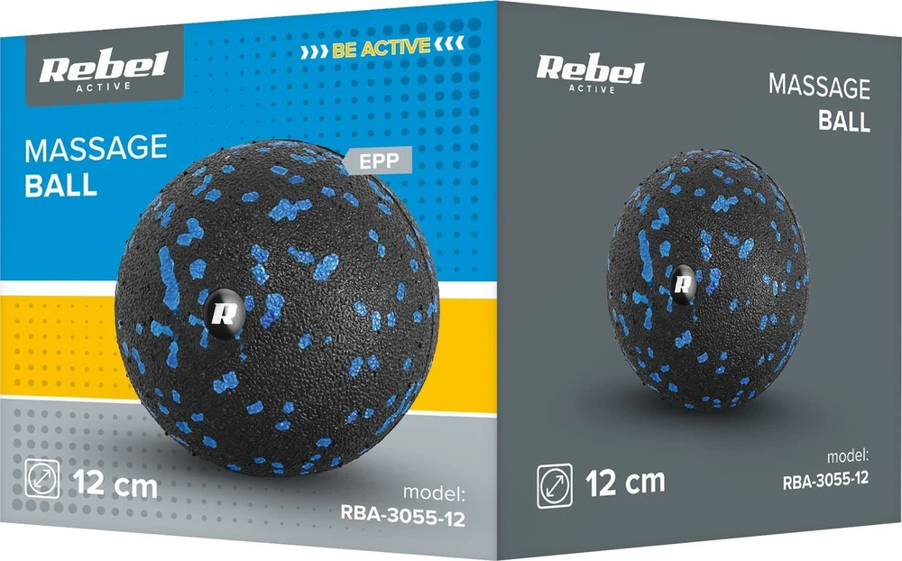 Masažo kamuolys 12cm, juoda ir mėlyna, EPP medžiaga, REBEL ACTIVE